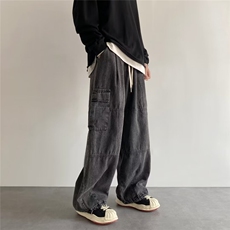 高街美式裤子oversize直筒宽松拖地阔腿工装裤潮牌男女N1991-P45，男装工装外套，星座1008-2
