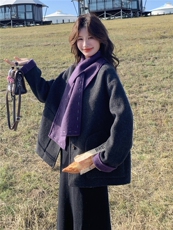 复古撞色双面羊绒大衣女2025秋冬新款独特别致小个子百搭毛呢外套，女装毛呢外套，慧尚2-185