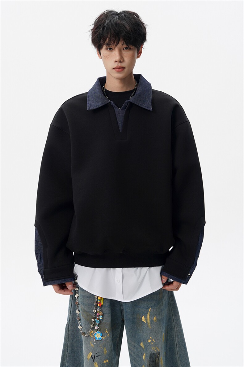 8XL-M美式拼接新款翻领高级感衬衫领运动上衣长袖卫衣男WY26P68,男装衬衫,电商D206-1