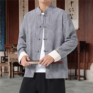 男士外套棉麻印花夹克盘扣立领唐装风 XZ1512-2556-P45图片