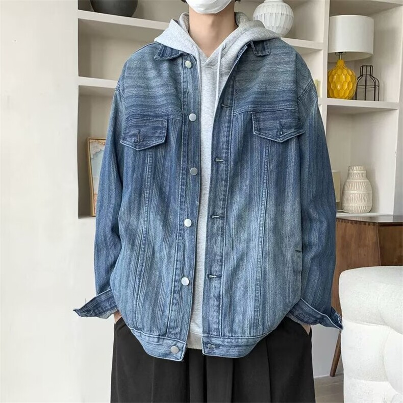 美式复古水洗竖条纹牛仔外套男女春秋休闲高街潮牌夹克JK850-P68,男装工装外套,星座208-5