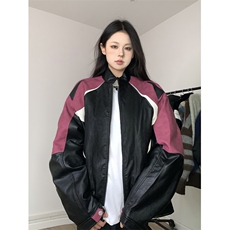 BabyStudios冬季美式拼色机车皮衣外套男女夹棉防风保暖夹克棉衣，男装皮衣，星座1210-1