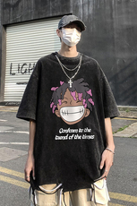 港风23新款夏季时尚卡通印花流苏圆领宽松短袖T恤DT6341P45控68，男装T恤，电商A268A