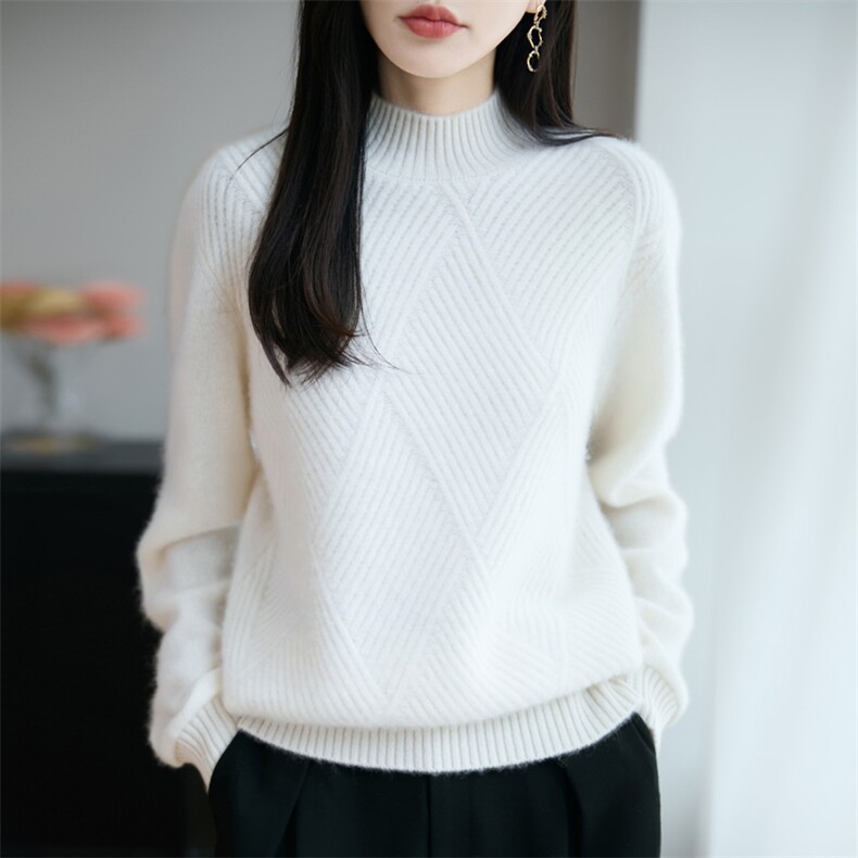 2025年秋季通勤套头加厚菱形斜纹时尚百搭通勤,女装羊毛衫,大美人包芯纱店