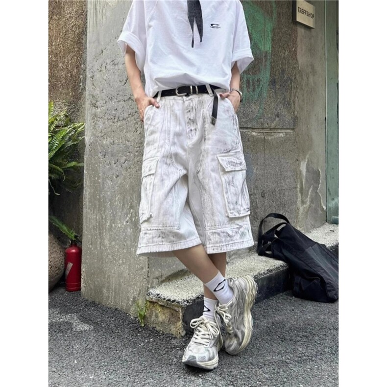 美式高街工装牛仔五分裤男夏季新款百搭潮牌宽松直筒裤DA6681-P55,男装牛仔裤,星座208-5