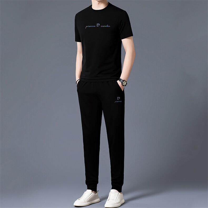HP5083夏季新款男士运动休闲套装二件套圆领刺绣男装速干百搭短袖图片