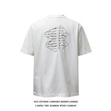 （350克双纱）重磅洗水做旧字母贴布设计短袖T恤1015-T612-P79，男装T恤，四季星座1015