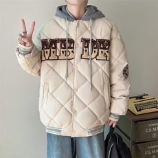 美式复古菱格2026年冬季新款连帽棉服男女假两件棉衣外套565/P98，男装棉衣，星座506