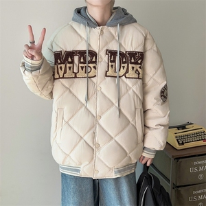 美式复古菱格2026年冬季新款连帽棉服男女假两件棉衣外套565/P98图片