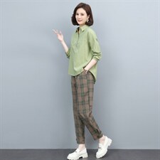 军绿色+绿格裤