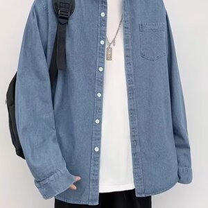牛仔衬衫男款高级感痞帅潮牌宽松休闲工装牛仔夹克衬衣外套CY006图片