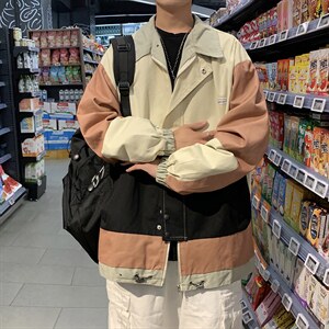 韩版翻领潮牌港风ins宽松拼接撞色帅气运动百搭夹克 W1279-P60图片