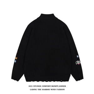 （数据）设计感破洞彩色刺绣开衫毛衣外套 1015-M386-P105图片