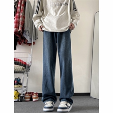 牛仔裤男春秋款美式复古宽松阔腿休闲长裤高街直筒裤子N2020-P45，男装牛仔裤，星座308B-2