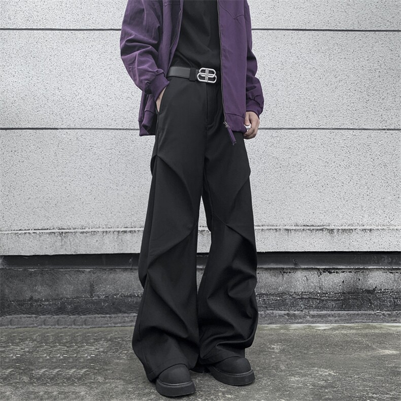 美式微喇褶皱休闲黑色西裤男潮牌新款宽松直筒拖地cleanfit长裤子，男装西裤，星座410-6（原星座1304-1）