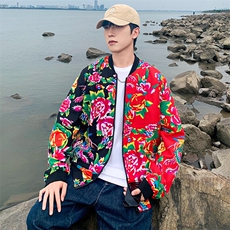 J01男女棒球领夹克外套东北大花汉服开衫左右拼接撞色潮春装，男装夹克，星座115A(原星座507）