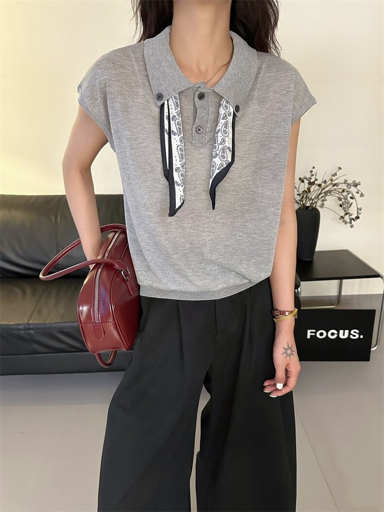 100莱赛尔Polo领配丝巾，女装针织衫/毛衣，天佑贝依