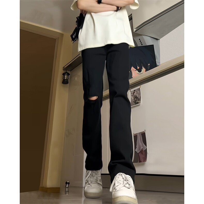现货主推破洞弹力渐变大码直筒微喇毛边牛仔裤K860-K861-K866-P50,男装牛仔裤,星座205