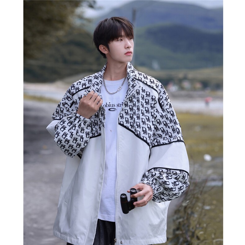 2025港风立领字母撞色拼接夹克男成分：聚酯纤维Jk77061P68控，男装夹克，星座227-7