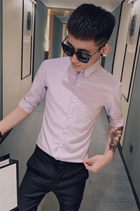 312A-243-P55 新款社会小伙中袖衬衫韩版潮流男士五分袖衬衣A图片