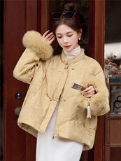 新中式立领羽绒服女2025冬季新款巨好看刺绣大毛领白鸭绒外套，女装羽绒服，浙宝029