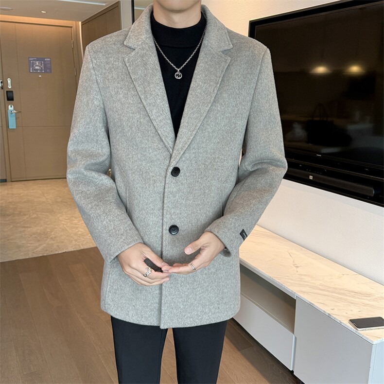 2025秋冬新款老钱风男士宽松毛呢大衣翻领短款风衣MY77--P180,男装风衣,电商B278