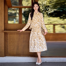 9757时尚复古提花两件套裙，女装套装/套裙，罗得堡