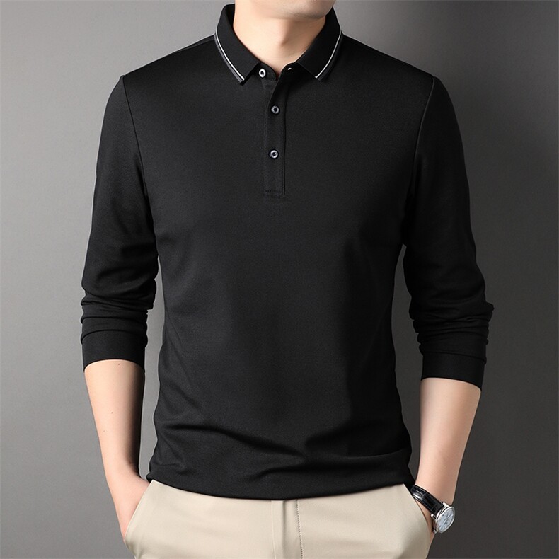 男士T恤纯棉秋季翻领长袖潮流男POLO衫外穿条纹秋衣打底衫PL22577，男装Polo衫，钱塘6003（原4033）