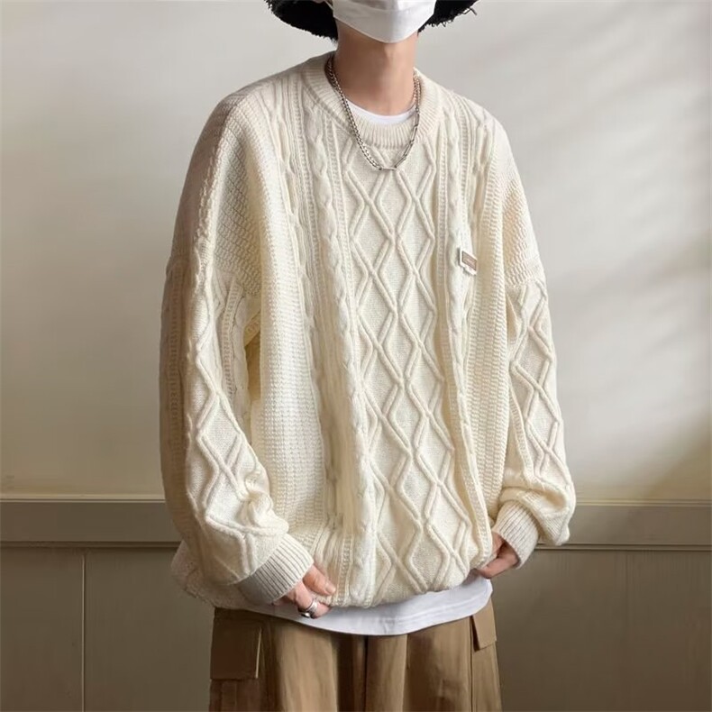 797-P48休闲宽松长袖毛衣男士春秋季新款潮牌翻领情侣提花百搭,男装T恤,电商B323A