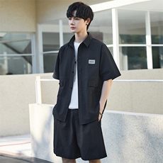 休闲套装男夏季薄款衬衫男士短袖短裤两件套衬衣帅气Y2505-P105，男装休闲套装，电商A355（原A415）