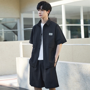 休闲套装男夏季薄款衬衫男士短袖短裤两件套衬衣帅气Y2505-P105图片