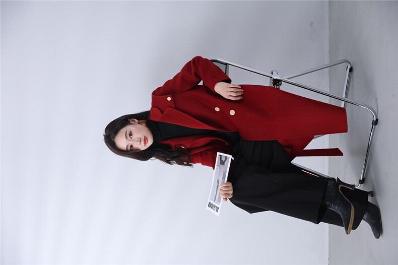2022新款气质长款系腰带可拆卸披肩羊毛双面呢大衣,女装其它,L·H·X