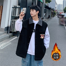 MJ255J-p68-限价98M-5XL加绒羊羔绒宽松大码牛仔马甲工装ins，男装工装外套，星座116