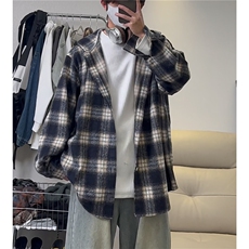 连帽格子衬衫抖音可送样A061-AC00954-特P45，男装衬衫，电商A061