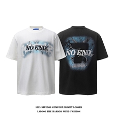 2026春夏新款美式重磅洗水做旧发泡印花短袖T恤1015-T605-P65，男装T恤，四季星座1015