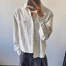 [006]条纹长袖衬衫男秋季宽松上衣A079-CS17-P36，男装衬衫，电商A079