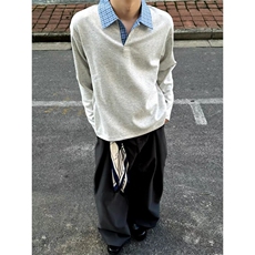 现货自制蓝色格子拼接翻领T恤长袖上衣情侣款男女CX02-TP35，男装T恤，星座910A