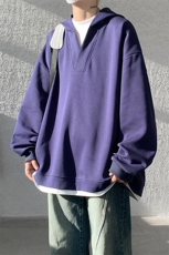 8XL-M叠穿假两件卫衣重磅连帽V领拼接套头衫宽松大码外套WY006P65，男装卫衣，电商B312