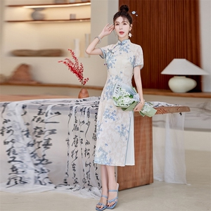 旗袍中式国风2025新款春夏季少女高级感优雅气质改良连衣裙图片