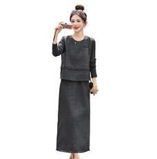 灰色休闲时尚套装裙女2025秋季新款法式今年流行马甲半身裙两件套，女装套装/套裙，丽影随形