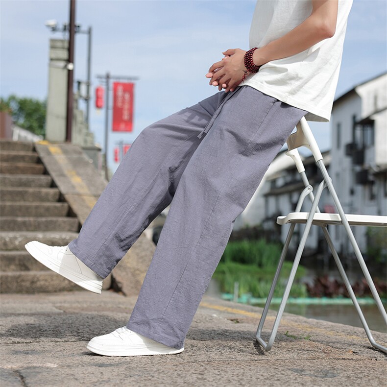 风亚麻透气休闲裤男士2025夏季新款休闲百搭直筒裤,男装休闲裤,电商A008