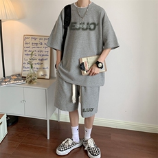 套装！华夫格套装男T恤短裤两件套大码港风TZ120-P50，男装休闲套装，电商B367