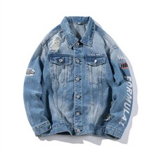 jk818-p80M-5XL白底ins牛仔夹克拉链破洞大码男日系CITYBOY，男装夹克，星座103A