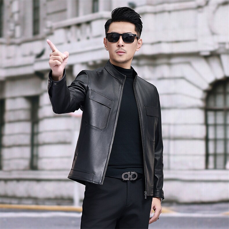 海宁真皮皮衣男秋季新款中老年男士立领多口袋头层牛皮夹克外套，男装皮衣，电商B360A（原721A）