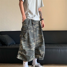 美式迷彩多口袋工装牛仔短裤男女休闲夏季新款七分裤K6140-P52，男装牛仔裤，星座412-1