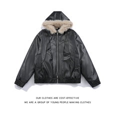 加绒加厚冬款男女连帽棉衣扎染PU皮棉袄毛领保暖皮棉服MY94P110，男装棉衣，星座1013-1