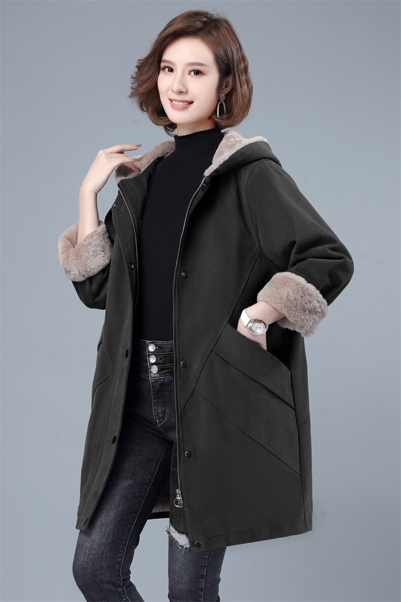 时尚保暖纯棉派克服女款宽松显瘦中长款外套冬季新款潮流女装,女装派克服,韩派