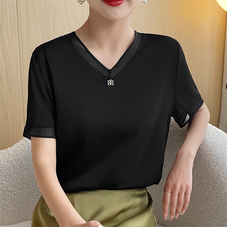 针织短袖t恤女2025新款夏季薄款宽松显瘦打底上衣小衫,女装T恤,众美斯特