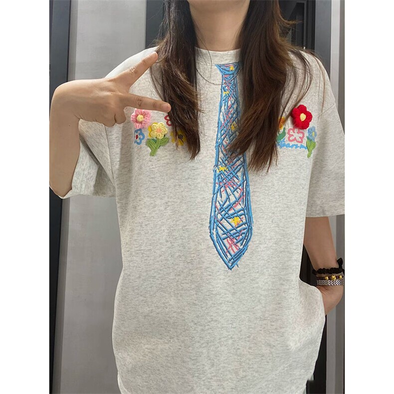 万针全刺绣解构设计260克重磅双纱纯棉高品质美式高街短袖T恤特35图片