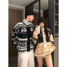 “费尔岛花纹”法式复古提花针织开衫25早春宽松蓬松羊毛毛衣外套，男装针织衫/毛衣，星座506A